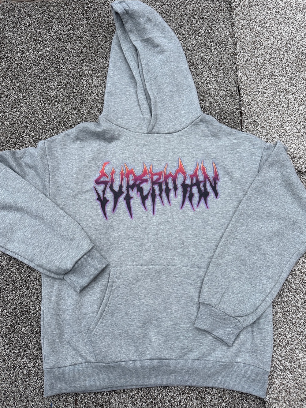 Men's Superman Gray Graphic Hoodie Sweatshirt size Large (Big back print )